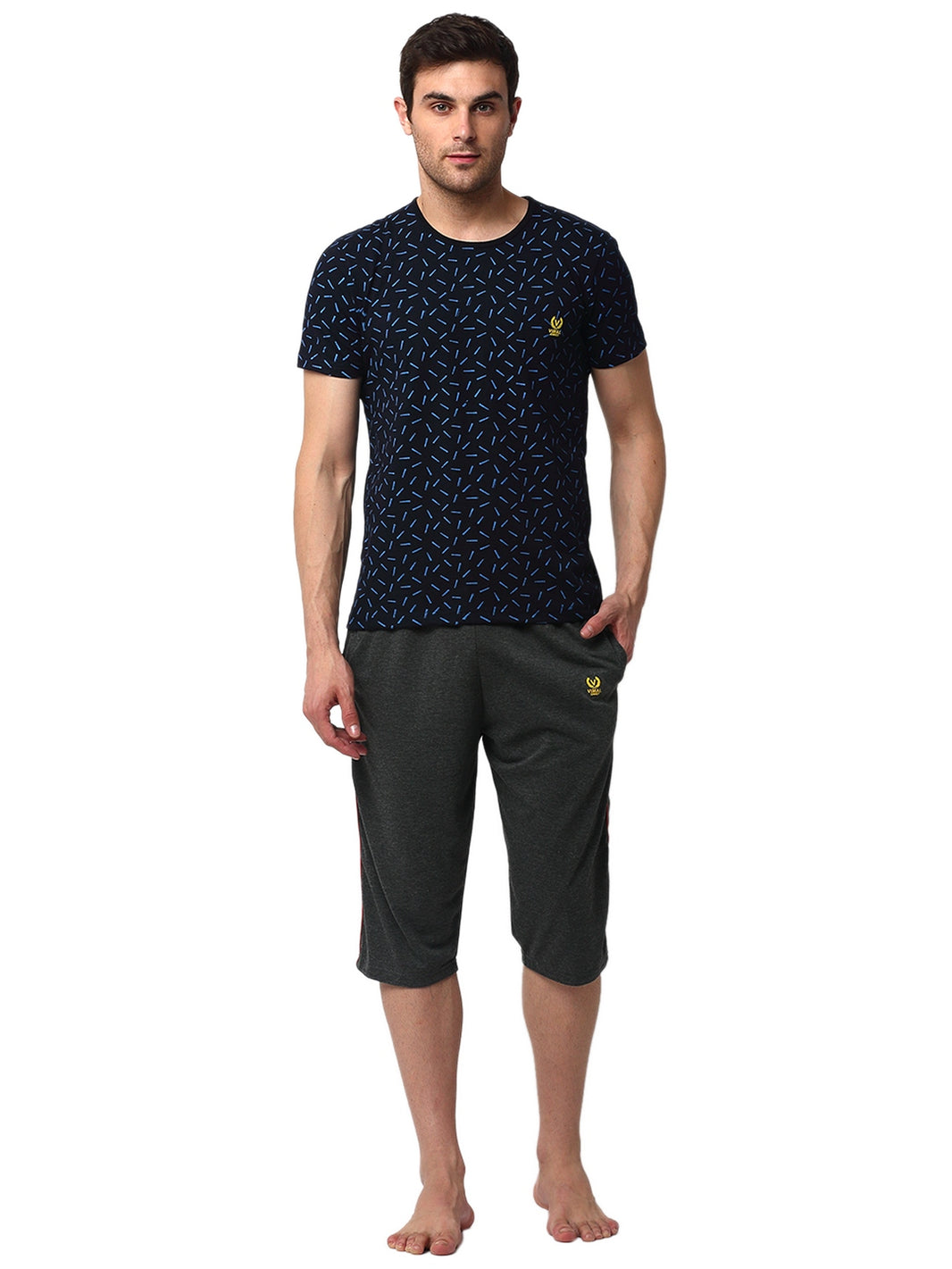 Mack Jonney Grey Dark Blue Night Suit For Men's