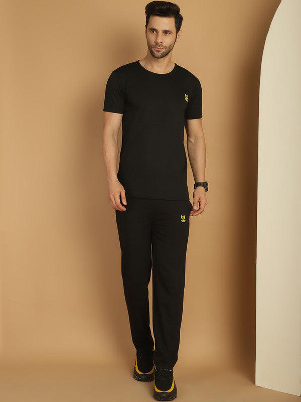 Mack Jonney Black Cotton Solid Co-ord Set Tracksuit For Men(Zip On 1 Side Pocket)