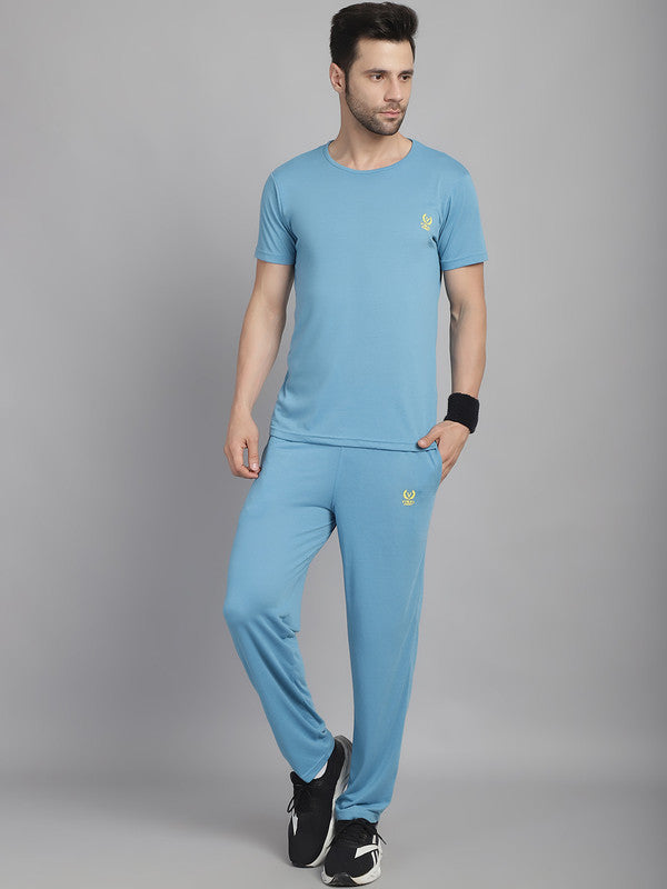 Mack Jonney Blue Cotton Solid Co-ord Set Tracksuit For Men(Zip On 1 Side Pocket)