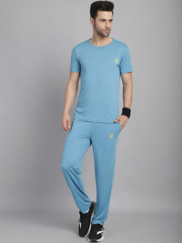 Mack Jonney Blue Cotton Solid Co-ord Set Tracksuit For Men(Zip On 1 Side Pocket)