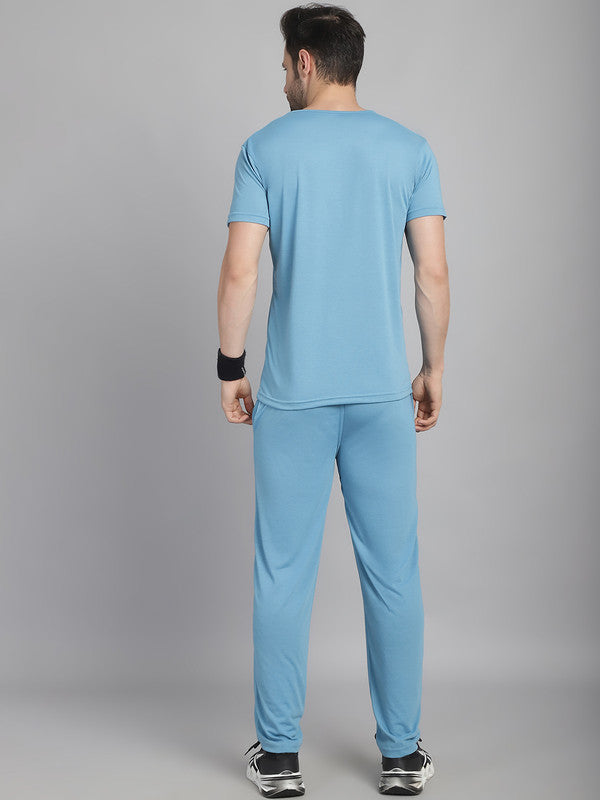 Mack Jonney Blue Cotton Solid Co-ord Set Tracksuit For Men(Zip On 1 Side Pocket)