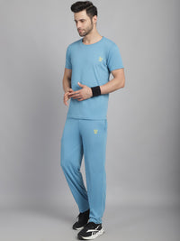 Mack Jonney Blue Cotton Solid Co-ord Set Tracksuit For Men(Zip On 1 Side Pocket)