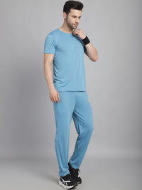 Mack Jonney Blue Cotton Solid Co-ord Set Tracksuit For Men(Zip On 1 Side Pocket)