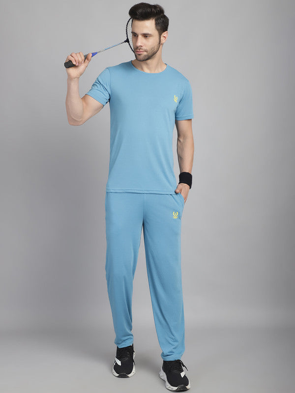 Mack Jonney Blue Cotton Solid Co-ord Set Tracksuit For Men(Zip On 1 Side Pocket)