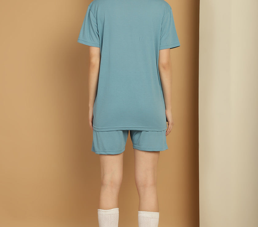 Mack Jonney Blue Cotton Solid Co-ord Set Tracksuit For Women