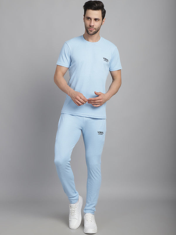 Mack Jonney Solid  Light Blue  Polyester Lycra Half sleeves Co-ord Set Tracksuit For Men