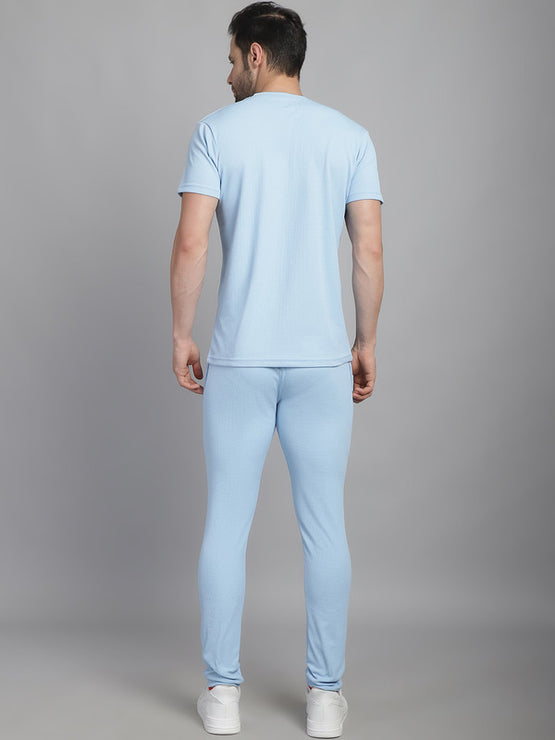 Mack Jonney Solid  Light Blue  Polyester Lycra Half sleeves Co-ord Set Tracksuit For Men