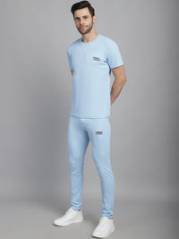 Mack Jonney Solid  Light Blue  Polyester Lycra Half sleeves Co-ord Set Tracksuit For Men