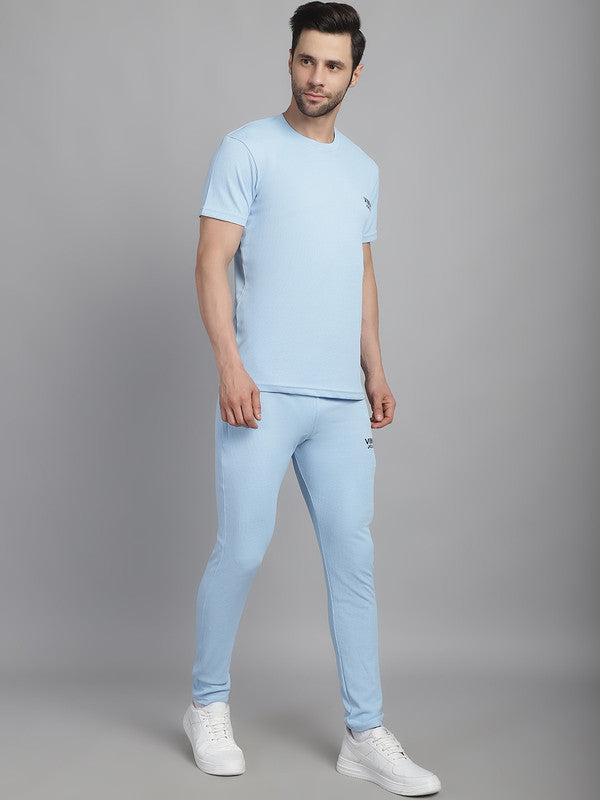 Mack Jonney Solid  Light Blue  Polyester Lycra Half sleeves Co-ord Set Tracksuit For Men