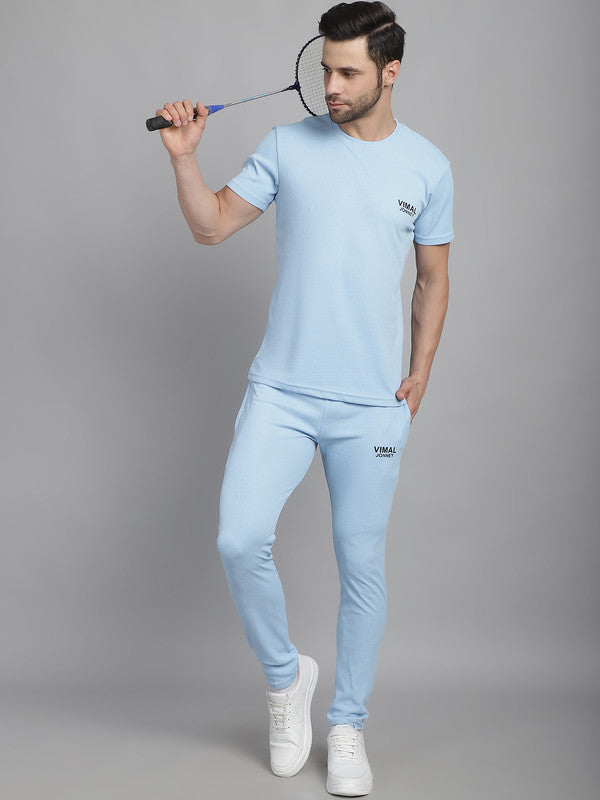 Mack Jonney Solid  Light Blue  Polyester Lycra Half sleeves Co-ord Set Tracksuit For Men