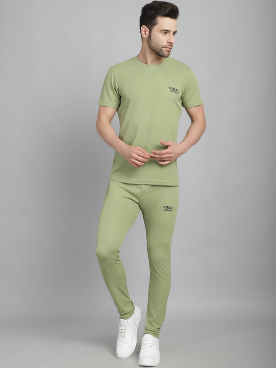 Mack Jonney Solid  Light Green  Polyester Lycra Half sleeves Co-ord Set Tracksuit For Men