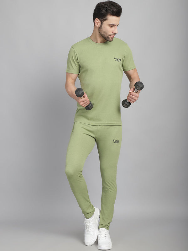 Mack Jonney Solid  Light Green  Polyester Lycra Half sleeves Co-ord Set Tracksuit For Men