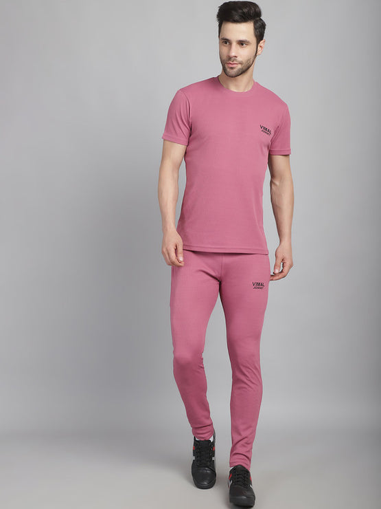 Mack Jonney Solid  Pink  Polyester Lycra Half sleeves Co-ord Set Tracksuit For Men