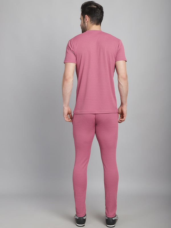 Mack Jonney Solid  Pink  Polyester Lycra Half sleeves Co-ord Set Tracksuit For Men