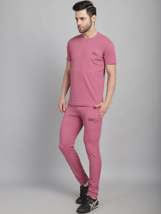 Mack Jonney Solid  Pink  Polyester Lycra Half sleeves Co-ord Set Tracksuit For Men