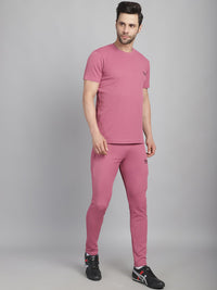 Mack Jonney Solid  Pink  Polyester Lycra Half sleeves Co-ord Set Tracksuit For Men