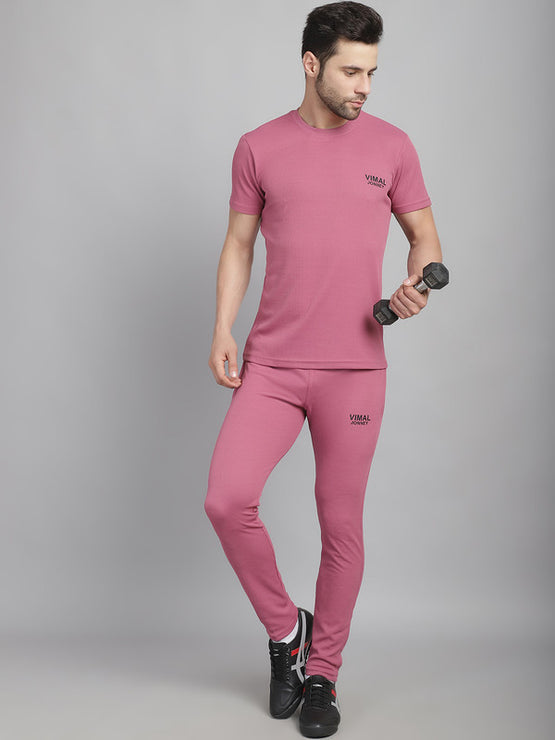 Mack Jonney Solid  Pink  Polyester Lycra Half sleeves Co-ord Set Tracksuit For Men