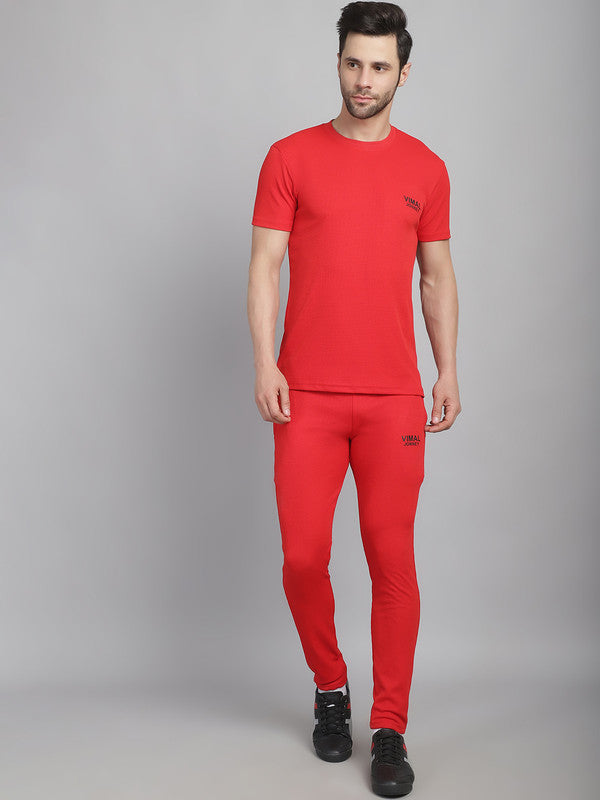 Mack Jonney Solid  Red  Polyester Lycra Half sleeves Co-ord Set Tracksuit For Men