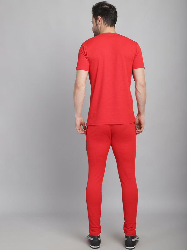 Mack Jonney Solid  Red  Polyester Lycra Half sleeves Co-ord Set Tracksuit For Men