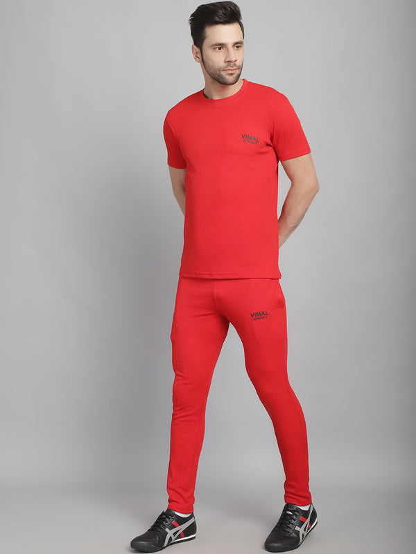 Mack Jonney Solid  Red  Polyester Lycra Half sleeves Co-ord Set Tracksuit For Men