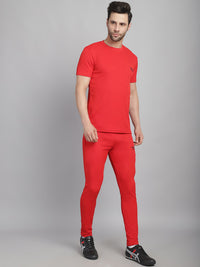 Mack Jonney Solid  Red  Polyester Lycra Half sleeves Co-ord Set Tracksuit For Men