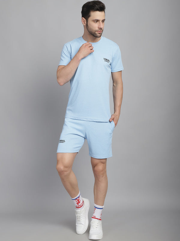 Mack Jonney Solid  Light Blue  Polyester Lycra Half sleeves Co-ord Set Tracksuit For Men