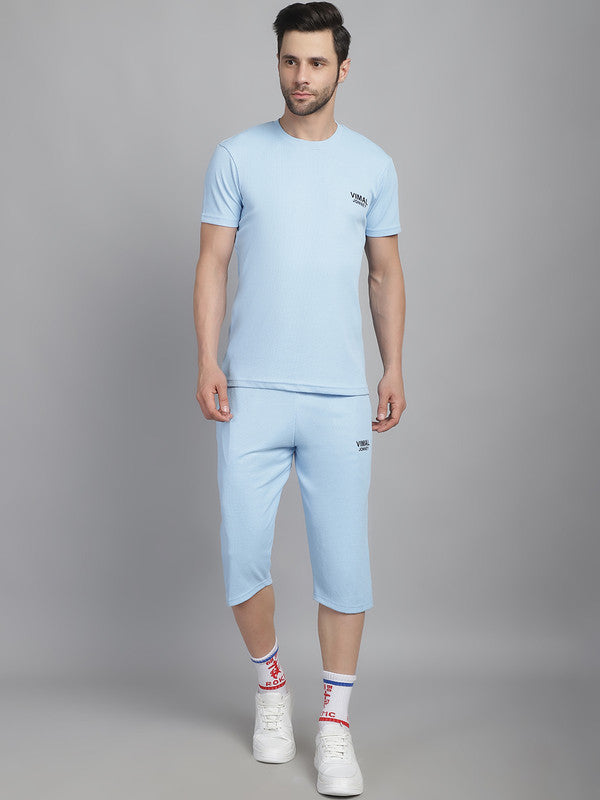 Mack Jonney Solid  Light Blue  Polyester Lycra Half sleeves Co-ord Set Tracksuit For Men