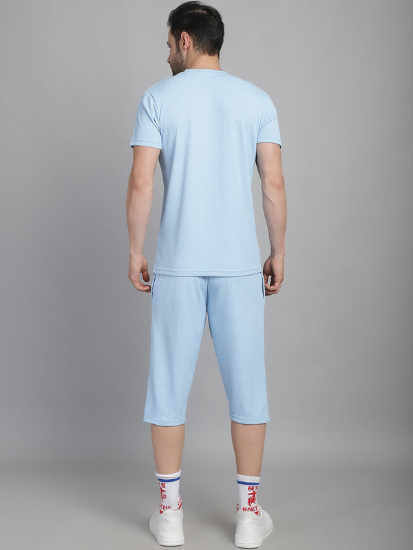 Mack Jonney Solid  Light Blue  Polyester Lycra Half sleeves Co-ord Set Tracksuit For Men