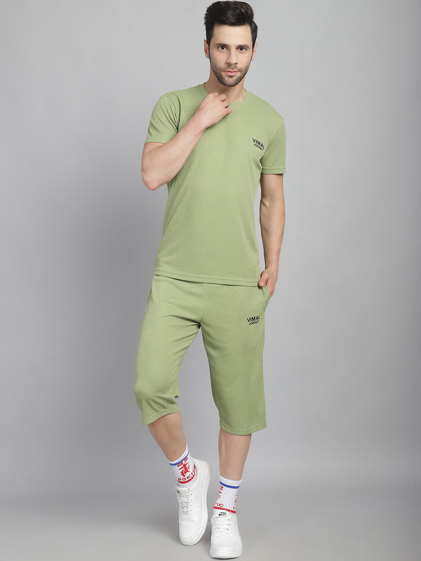 Mack Jonney Solid  Light Green  Polyester Lycra Half sleeves Co-ord Set Tracksuit For Men