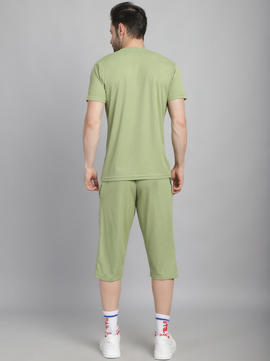 Mack Jonney Solid  Light Green  Polyester Lycra Half sleeves Co-ord Set Tracksuit For Men