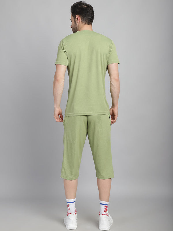 Mack Jonney Solid  Light Green  Polyester Lycra Half sleeves Co-ord Set Tracksuit For Men
