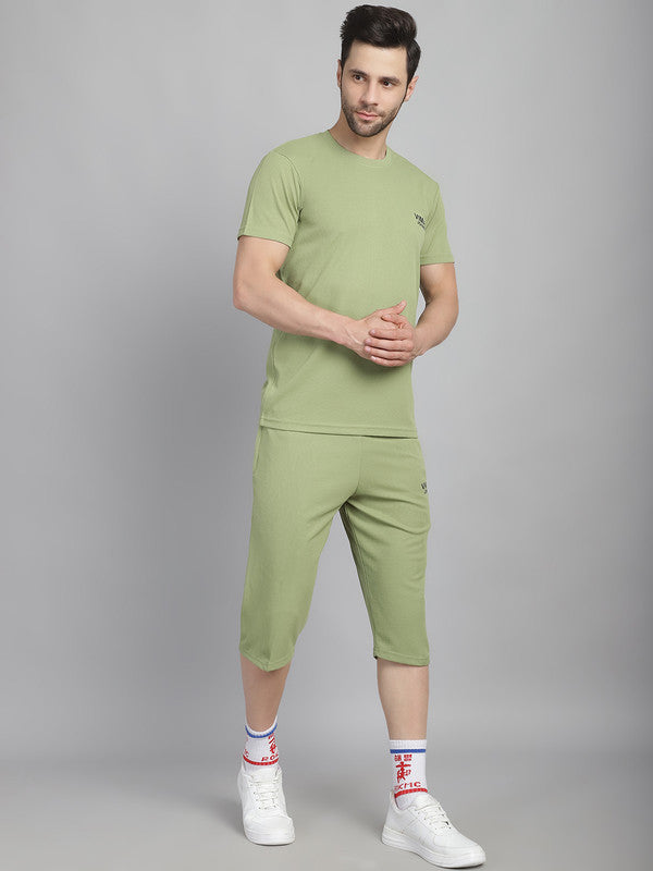 Mack Jonney Solid  Light Green  Polyester Lycra Half sleeves Co-ord Set Tracksuit For Men