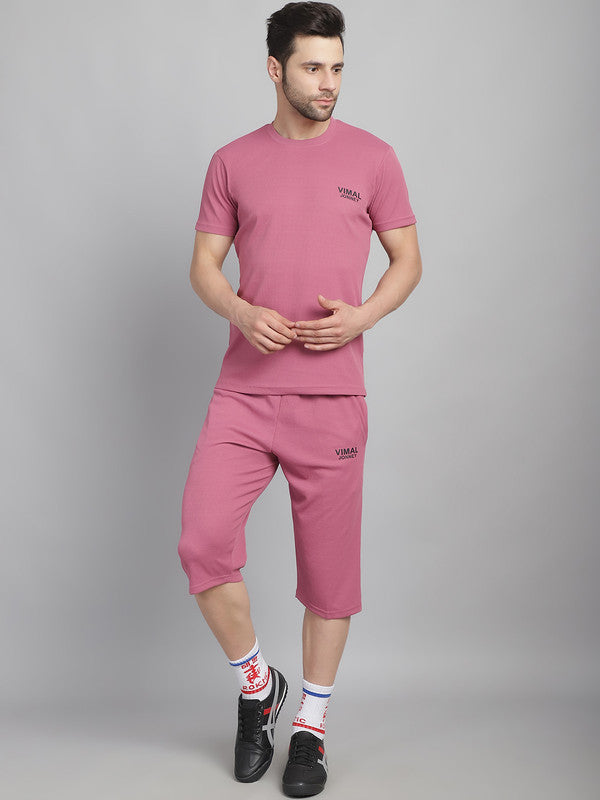 Mack Jonney Solid  Pink  Polyester Lycra Half sleeves Co-ord Set Tracksuit For Men