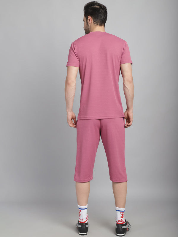 Mack Jonney Solid  Pink  Polyester Lycra Half sleeves Co-ord Set Tracksuit For Men