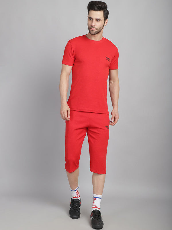 Mack Jonney Solid  Red  Polyester Lycra Half sleeves Co-ord Set Tracksuit For Men