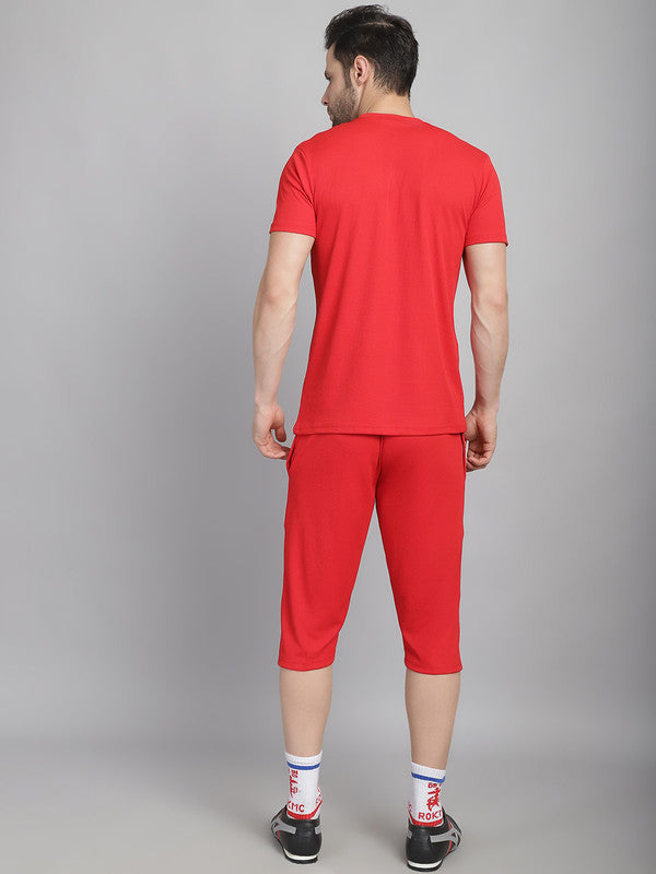 Mack Jonney Solid  Red  Polyester Lycra Half sleeves Co-ord Set Tracksuit For Men