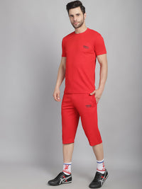 Mack Jonney Solid  Red  Polyester Lycra Half sleeves Co-ord Set Tracksuit For Men