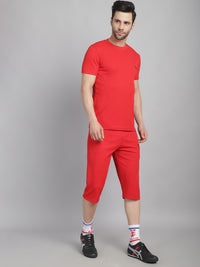 Mack Jonney Solid  Red  Polyester Lycra Half sleeves Co-ord Set Tracksuit For Men