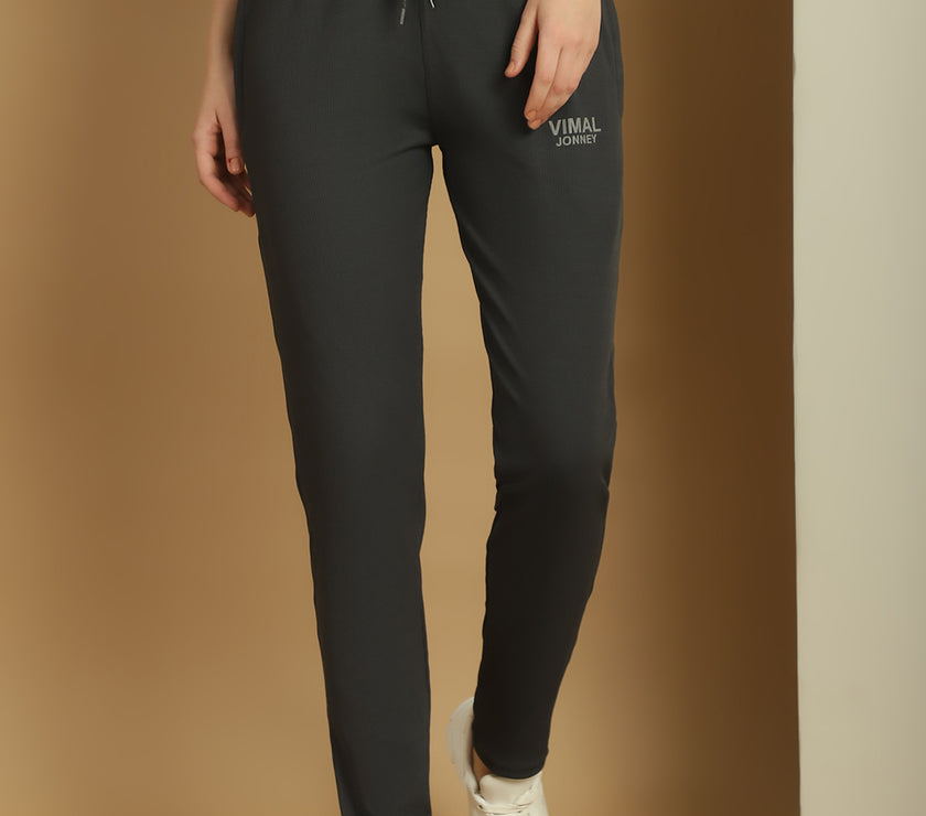 Mack Jonney Solid Grey Regular Fit Polyster Lycra Trackpant For Women