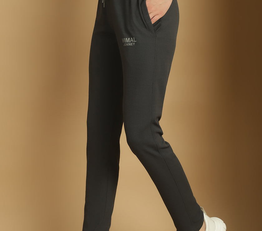 Mack Jonney Solid Grey Regular Fit Polyster Lycra Trackpant For Women