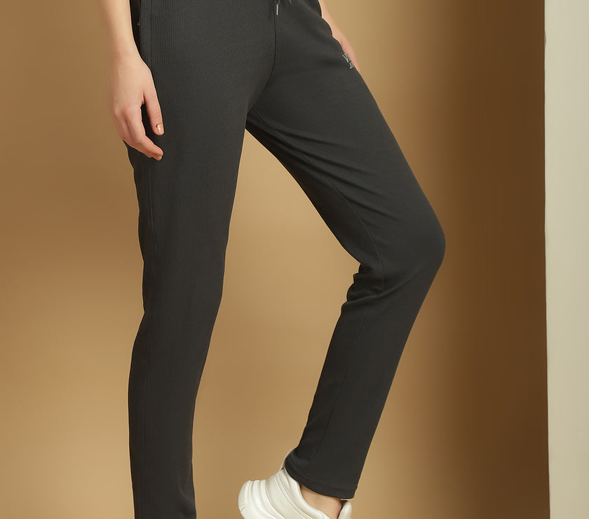 Mack Jonney Solid Grey Regular Fit Polyster Lycra Trackpant For Women
