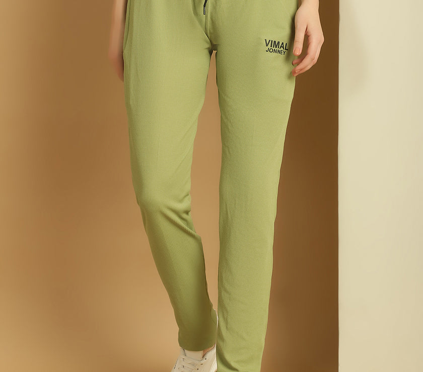 Mack Jonney Solid Light Green Regular Fit Polyster Lycra Trackpant For Women