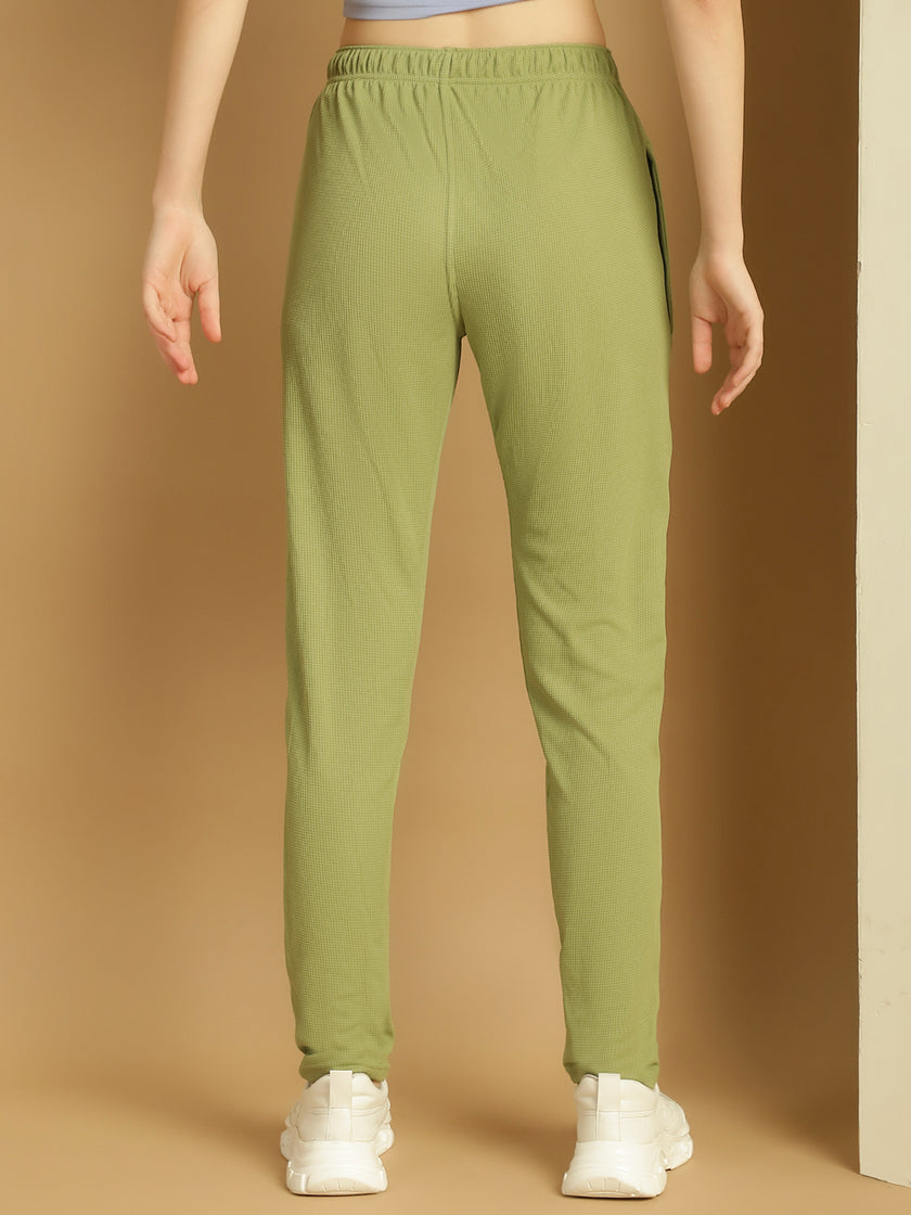 Mack Jonney Solid Light Green Regular Fit Polyster Lycra Trackpant For Women