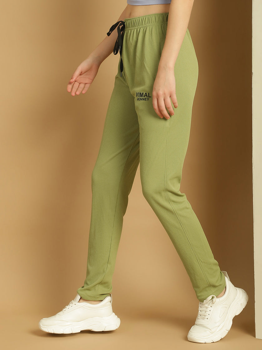 Mack Jonney Solid Light Green Regular Fit Polyster Lycra Trackpant For Women