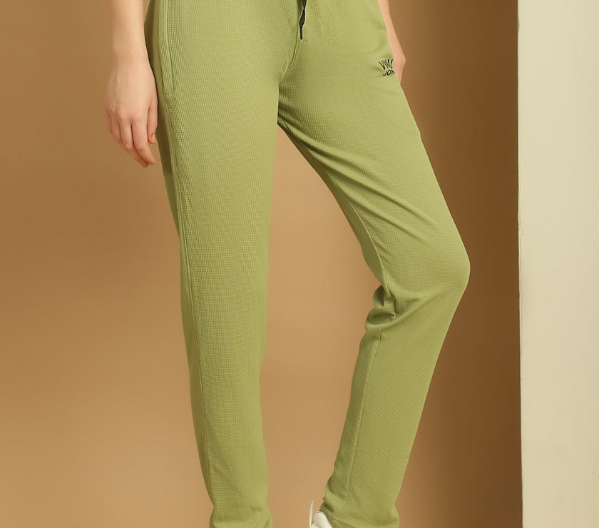 Mack Jonney Solid Light Green Regular Fit Polyster Lycra Trackpant For Women