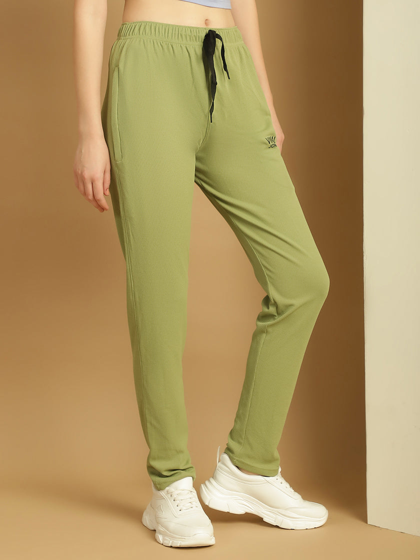 Mack Jonney Solid Light Green Regular Fit Polyster Lycra Trackpant For Women