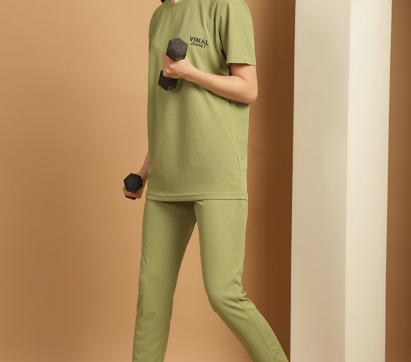 Mack Jonney Solid Light Green Regular Fit Polyster Lycra Trackpant For Women