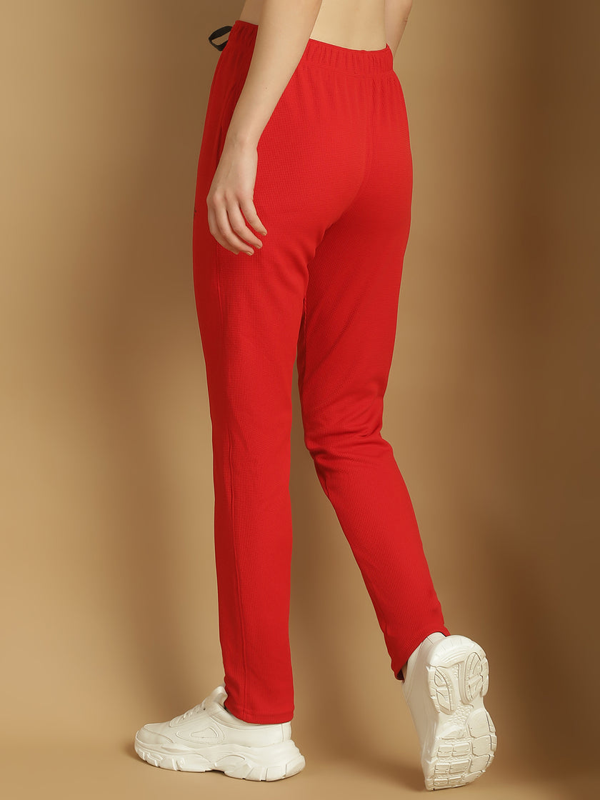 Mack Jonney Solid Red Regular Fit Polyster Lycra Trackpant For Women