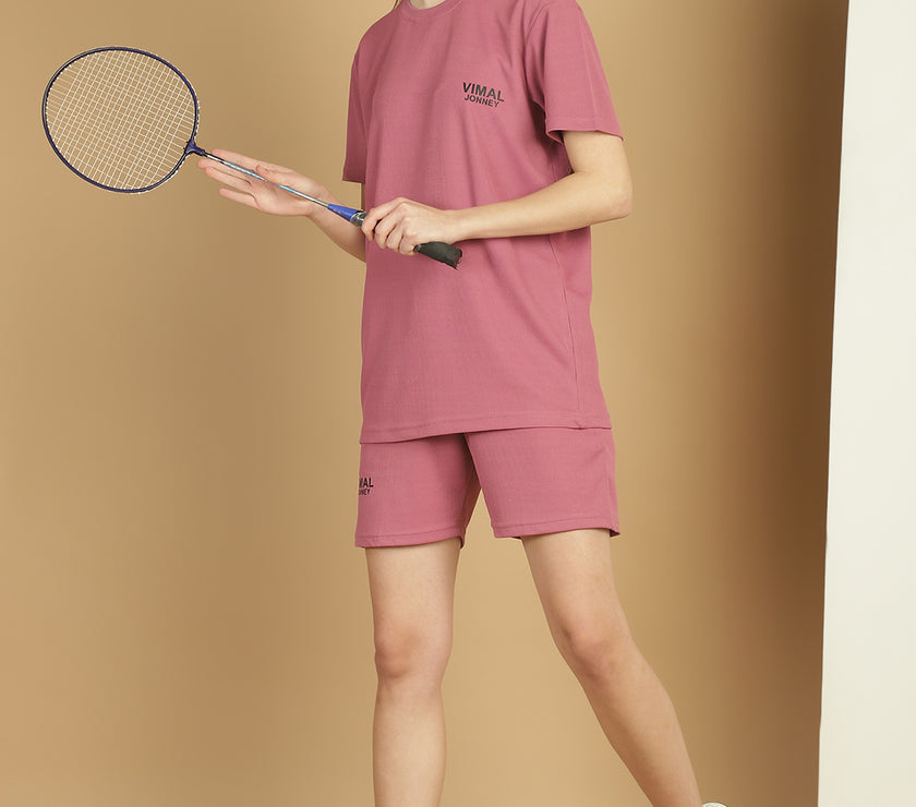 Mack Jonney Solid Pink Regular Fit Polyster Lycra Shorts For WOMEN