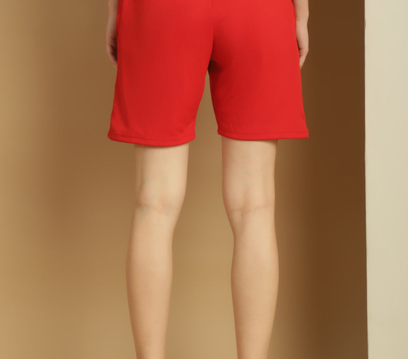 Mack Jonney Solid Red Regular Fit Polyster Lycra Shorts For WOMEN